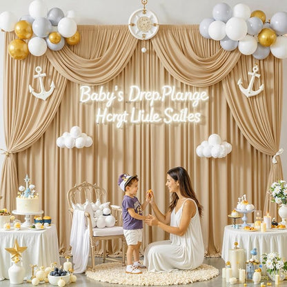 50 ft x 10 ft Wrinkle Free Champagne Backdrop Curtain - Image 4