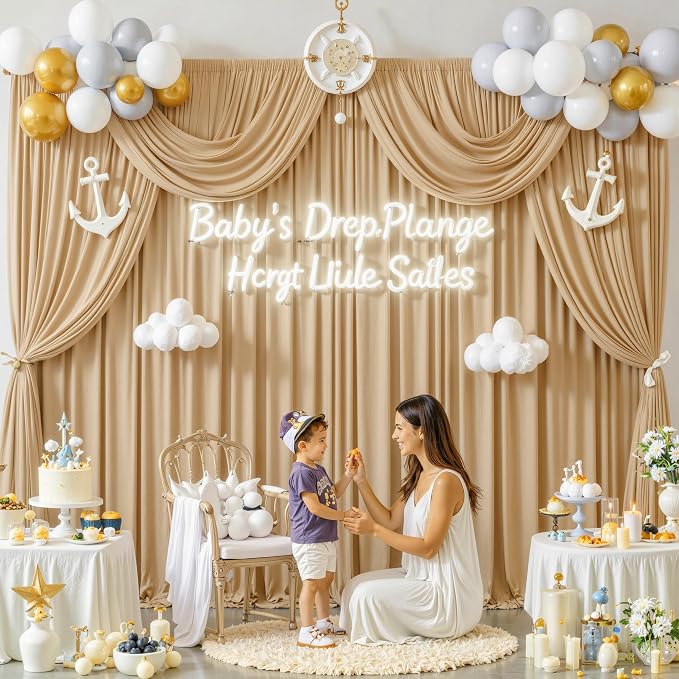 30 ft x 8 ft Thick Champagne Backdrop Curtain - Image 4