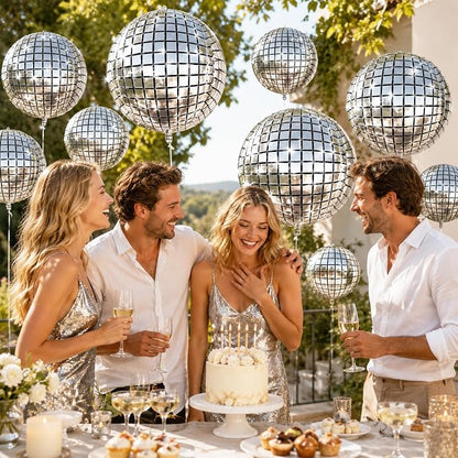12Pcs Disco Ball Balloons Foil, Giant Metallic Silver Disco Balloons - Image 4