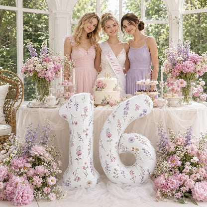Flower 16 Balloon Numbers for Girls 16th Wildflower Birthday Party Decor | 40'' - Image 4