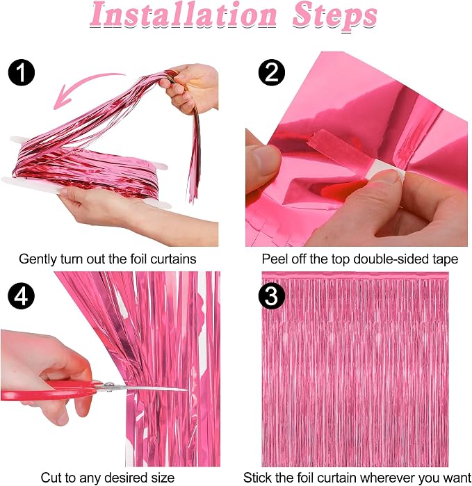 2 Pack Pink Party Decorations, 3.28 FT x 7.05 FT Pink Backdrop, Metallic Tinsel - Image 3