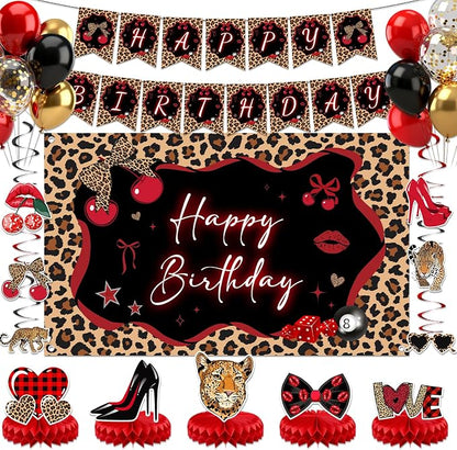 Cheetah Print Party Decorations 29pcs Cheetah Cherry Party Supplies | Red Black by Lecheme