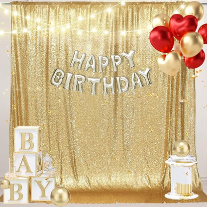 PartyDelight Gold Sequin Backdrop 6x6ft Sparkly Photo Curtain | 4 Inch Rod - Image 6