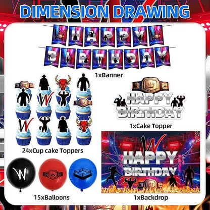 42Pack Wrestling Party decoration pack include Banner, Honeycomb Centerpieces - Image 3