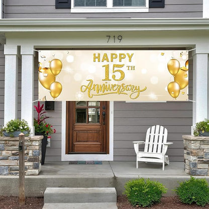 WeBenison Large Happy 15th Anniversary Banner 15 Wedding Commemoration Garden - Image 4