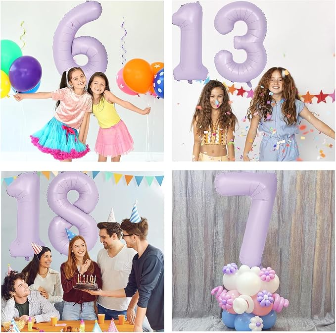 40 Inch Purple Number Balloons Light Purple 0 Balloon Matte Purple Birthday - Image 5