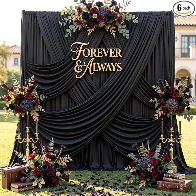30ftx12ft Wrinkle Free Black Backdrop Curtains by CO-AVE