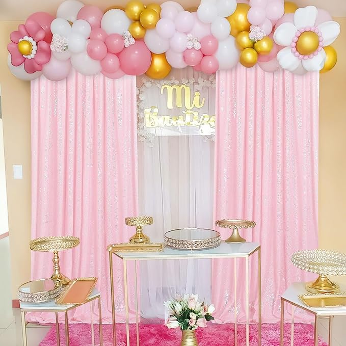 Backdrop Curtain Sequin Fabric 6 Pcs 2ftx8ft Pink Sequin Curtains Backdrop | - Image 2