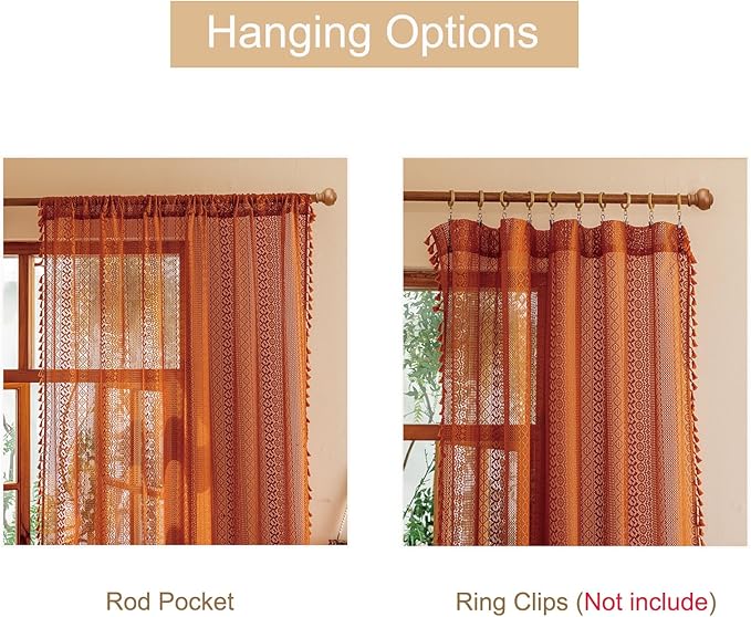 Sutuo Home Sheer Lace Boho Curtains 2 Panels - Image 5