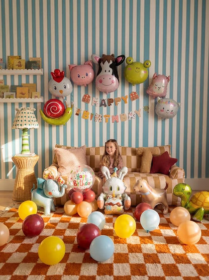 48 PCS Happy Birthday Farm Animals Foil Balloon Decorations Kit by Vrukiaa