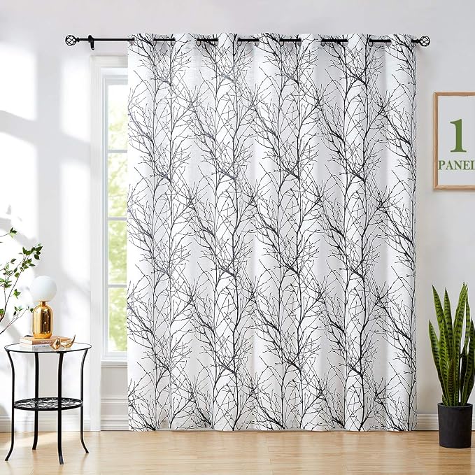 FMFUNCTEX Linen Black White Semi Sheer Patio Curtains 84 Inch Long 1 Panel | by Fmfunctex