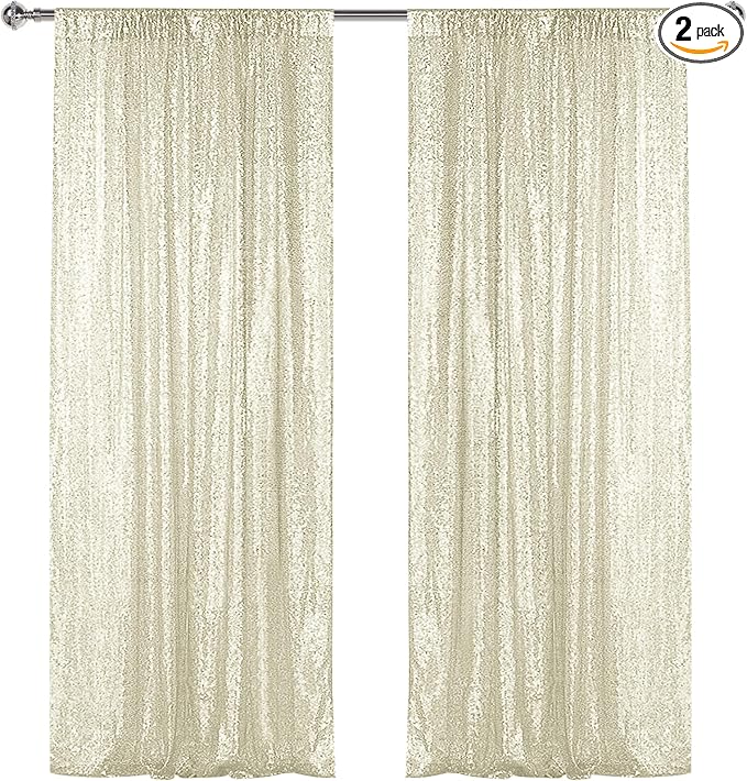 Sugargirl Champagne Sequin Backdrop Curtain 2 Panels 2FTx8FT Glitter Champagne by Sugargirl