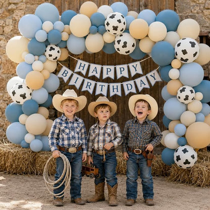 Dusty Blue White Cow Print Balloons 12inch Cowboy Rodeo Birthday Decoration | - Image 6
