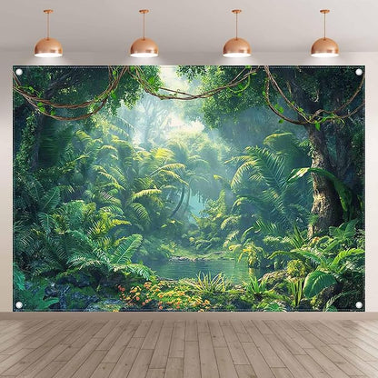 Fabric 7x5ft Jungle Forest Photography Backdrop Rainforest Banner | Tropical - Image 2