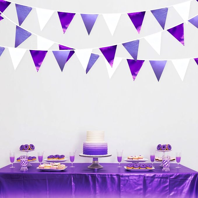 Purple and White Party Decorations Metallic Fabric Ombre Purple White Triangle - Image 5