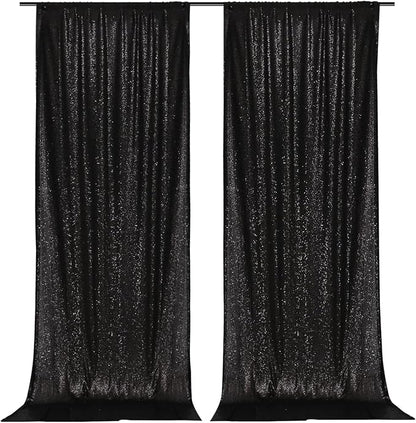 PartyDelight Black Sequin Backdrop Curtains 5x10ft 2 Sparkly Panels | 4 Inch - Image 3