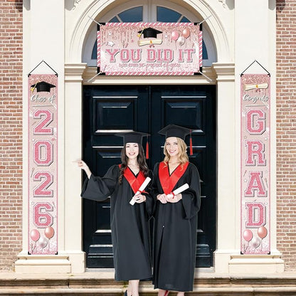 Pink Graduation Decorations Graduation Banner Class of 2026 Congrats Grad Porch - Image 6