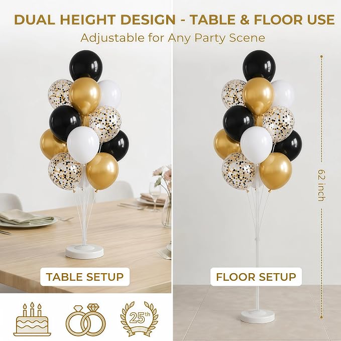 Black Gold Confetti Balloon Column Stand Kit Set of 2 - Image 4
