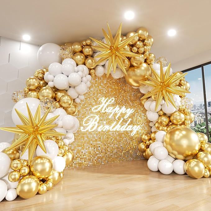 White and Gold Balloon Arch Kit, 22 18 12 10 5 Inch Different Size Balloons by ADOINBY