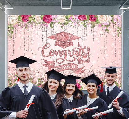 Pink Graduation Decorations Class of 2026 Graduation Backdrop Rose Gold - Image 6