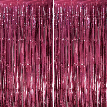 Voircoloria Burgundy Foil Fringe Backdrop Curtains, 2 Pack | Tinsel Streamers by Voircoloria