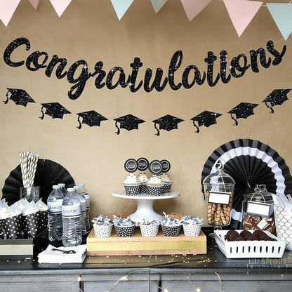 Black Glitter Congratulations Banner, 2026 Graduation Party Decorations Grad - Image 4