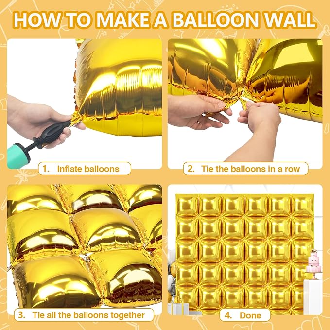 NISOCY 36PCS Metallic Gold Square Foil Balloons Wall Backdrop | Double Sided - Image 4