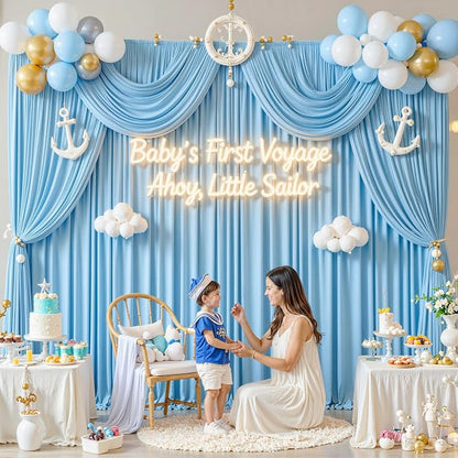 10 ft x 10 ft Wrinkle Free Baby Blue Backdrop Curtains - Image 8