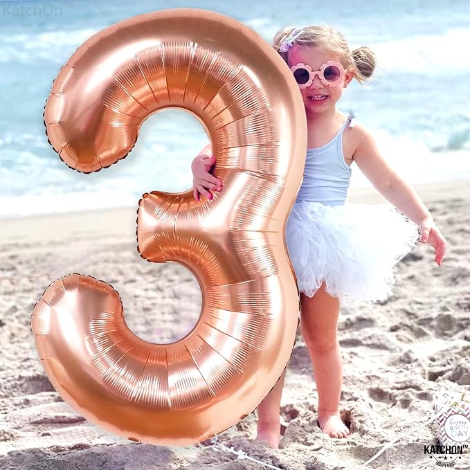 KatchOn Rose Gold Number 3 Balloon 40 Inch, Birthday Decorations - Image 7