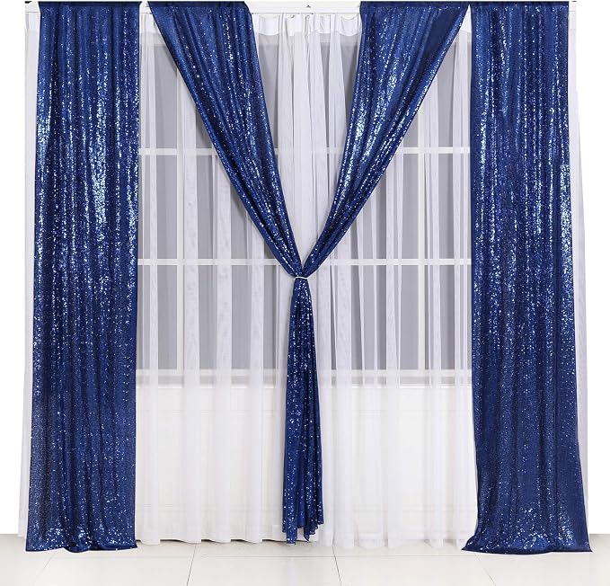 Poise3EHome 2ft x 8ft Blue Sequin Photography Backdrop Curtains 2 Panels - Image 8