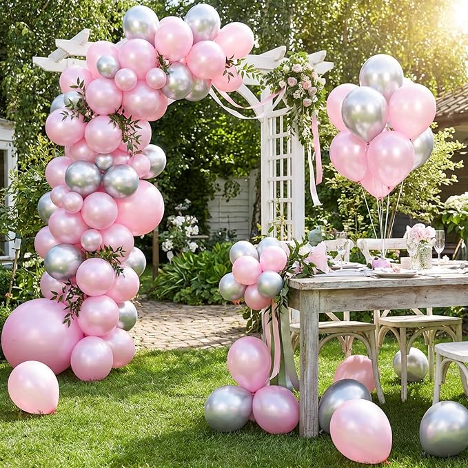 RUBFAC Pearl Pink Balloons 129pcs Different Sizes Pack of 18 12 10 5 Inch | - Image 7