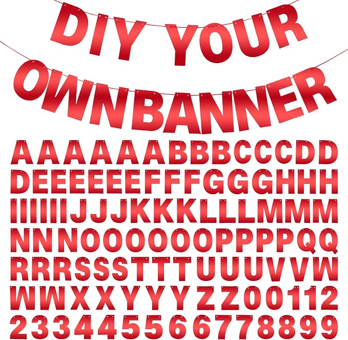 DIY Banner Kit with Letters Bright Red Customizable Birthday Banners Graduation by mifengda