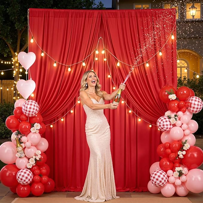 20ft×12ft Red Backdrop Curtain for Wedding Parties, 4 Panels Wrinkle Free - Image 7