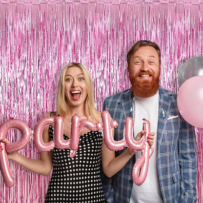 5 Pack Pink Foil Curtain Backdrop 3.2ft x 9.8ft Metallic Tinsel Foil Fringe - Image 7