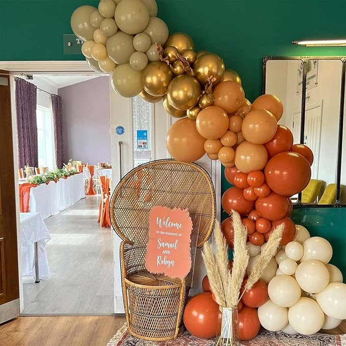 Fall Balloons Orange Gold, Burnt Orange Sand White Beige Blush Party Balloon - Image 5