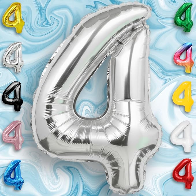 Silver Number Balloon 4 Mylar Foil Balloons 16 inch Small - Image 3