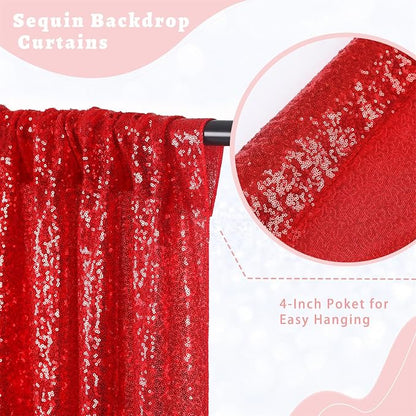 Red Sequin Curtains Backdrop 6 Pcs 2FTx8FT Shiny Shimmer Fabric | Glitter - Image 5