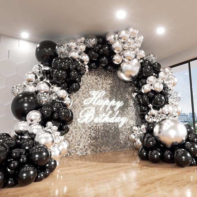 Black and Silver Balloon Arch Kit, Graduation, Anniversary Decorations by ADOINBY