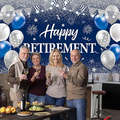 Blue Silver Happy Retirement Banner Large Retirement Party Banner Backdrop - Image 4