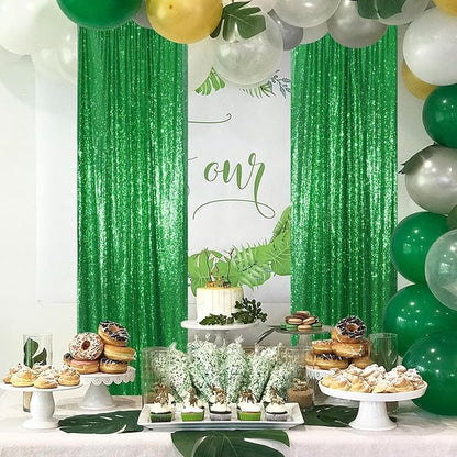 PartyDelight Green Sequin Backdrop Curtains 2x8ft 4 Panels | Sparkly 3mm sequins - Image 6