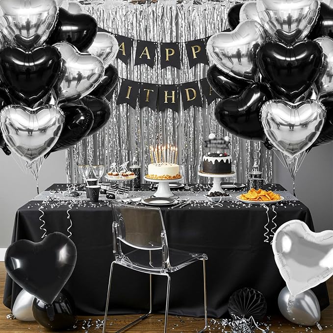 TONIFUL 30 Pcs Black Silver Heart Balloons 18 Inch Heart Shape Foil Balloon | - Image 4