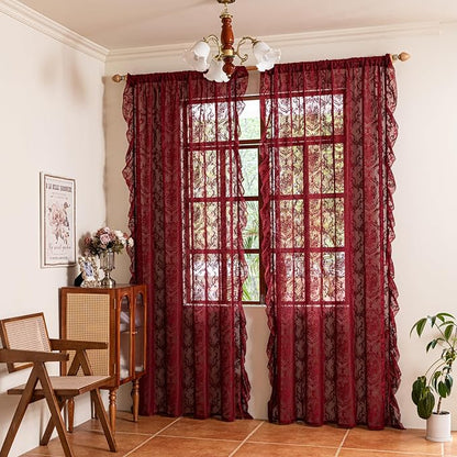 Deeprove Lace Sheer Burgundy Curtains - Image 7