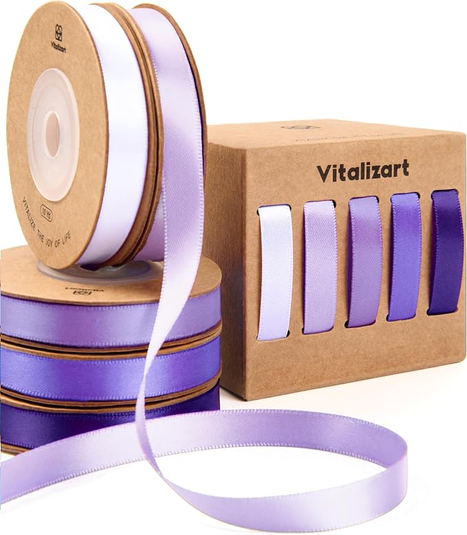 Vitalizart Purple Ribbons for Crafts 3/8" x 50Yds Double-Faced Satin Ribbon | by Vitalizart