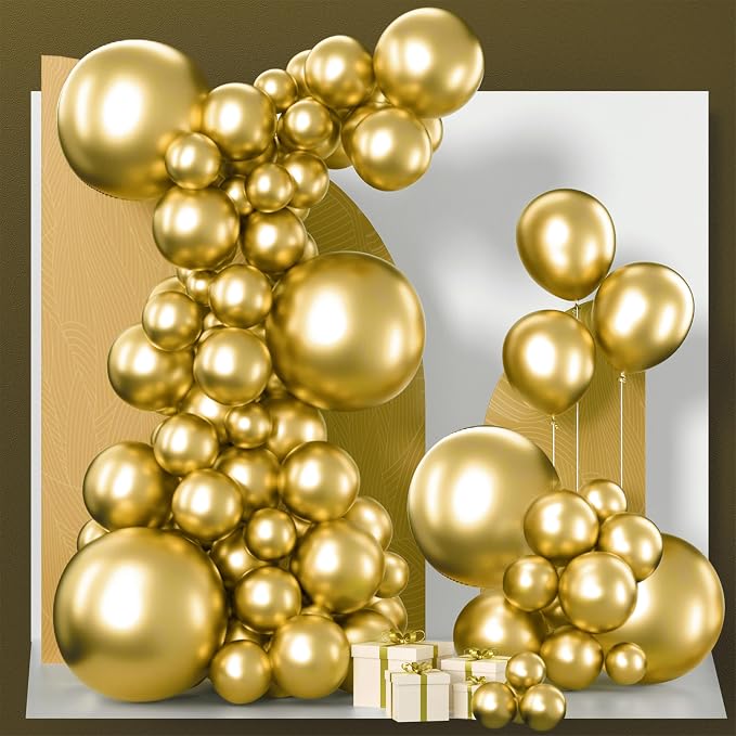 PartyWoo Gold Balloons 120pcs Different Sizes of 18 12 10 5 Inch | Balloons by PartyWoo