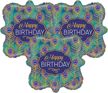 Set of 3 Happy Birthday Peacock Feather Party Balloon Bundle by ArtisanOwl