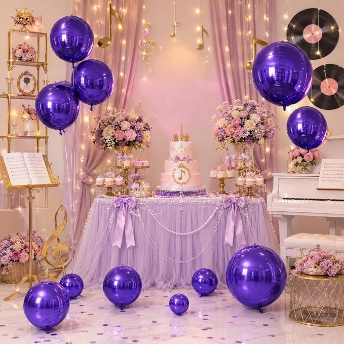 15 Pcs Dark Purple Round Foil Balloons, 22/15/10 Inch 4D Ball Balloons Dark - Image 5