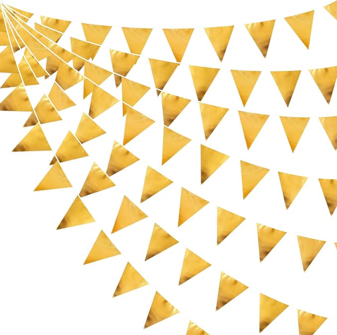Gold Party Decorations Metallic Fabric Triangle Pennant Banner Gold Flag by pinkblume