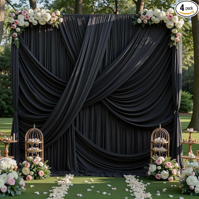 20ft×12ft Black Backdrop Curtain by PartyVillage
