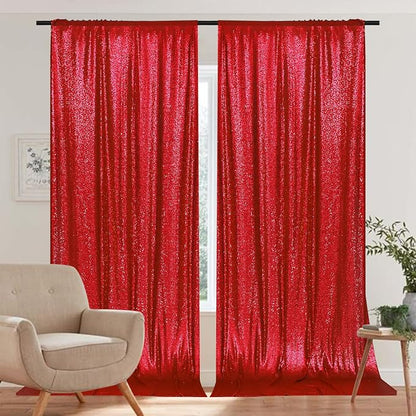 PartyDelight Red Sequin Backdrop Curtains 5x10ft 2 Sparkly Panels | 4 Inch Rod - Image 6