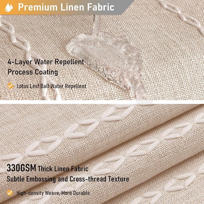 60 x 84 Boho Linen Heavy Duty Cloth Shower Curtain Set, Tan/Taupe | Narrow Long - Image 4